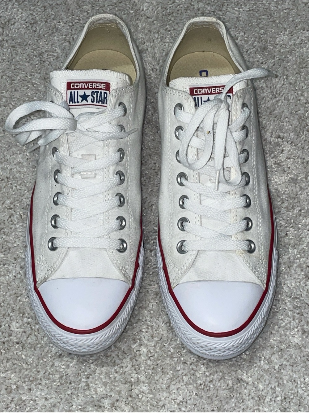Converse White Canvas Low Top Sneakers with Red Trim